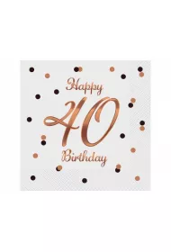 Godan Serwetki B&C Happy 40 Birthday bia�e 33 x 33 cm