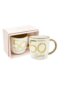 Kukartka Kubek elite 50-tka bia�o z�oty, kremowy kartonik