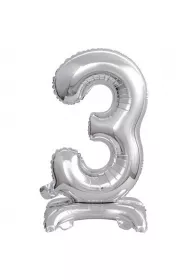 Amscan Balon foliowy mini cyfra 3 na stojaku srebrna