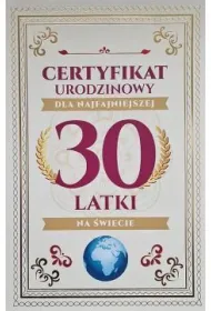 Yeku Karnet Certyfikat Urodzinowy 30 urodziny damskie