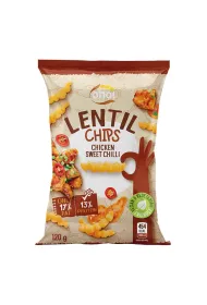 Chipsy z czerwonej soczewicy o smaku kurczaka sodkiego chilli