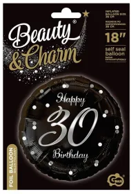 Godan Balon foliowy B&C Happy 30 Birthday, czarny, nadruk srebrny, 18"