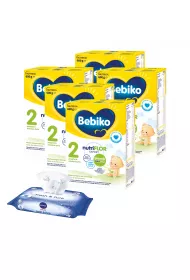 Bebiko 2 Mleko nastpne dla niemowlt powyej 6. miesica ycia + Nivea Chusteczki nawilane dla dzieci i niemowlt Baby Fresh & Pure Zestaw 5 x 600 g + 63 szt.