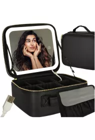 Kosmetyczka organizer na kosmetyki biuteri kuferek z lusterkiem LED czarny