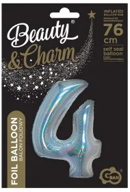 Godan Balon foliowy B&C cyfra 4 holograficzna srebrna 76cm