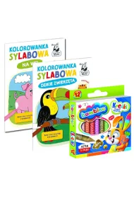Pakiet dla przedszkolaka. Na wsi. Kolorowanka sylabowa, Dzikie zwierz�ta. Kolorowanka sylabowa, Kredki Bambino