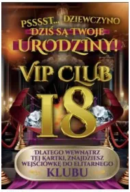Yeku Karnet 18 Urodziny damskie VIP club JCX141