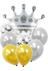 GoParty Zestaw balon�w Korona srebrna 9el