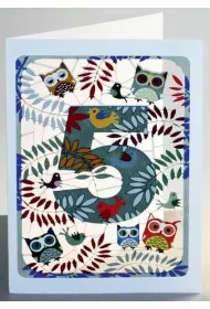 Forever Cards Karnet PM795 wycinany + koperta Urodziny 5 sowy