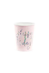 PartyDeco Kubeczki Happy B`day! pudrowy r� 220ml 6 szt.