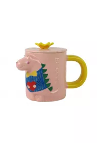 LeanToys Kubek R�owy Dinozaur przykrywka 400ml