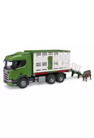 Scania Super 560R ci�ar�wka zielona kontener z figurk� krowy Bruder