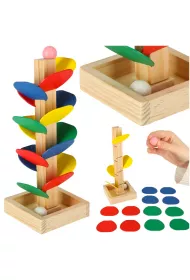 Drzewko edukacyjne klocki drewniane tor kulkowy Kulodrom Montessori