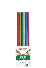 Klej do pistoletu na gor�co brokatowy 7mmx200mm blister 6szt. Happy Color