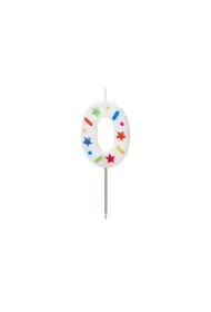 PartyDeco �wieczka urodzinowa 0 bia�a konfetti 5.5cm