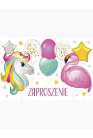 Zaproszenie Z 160x95 zest. 62131 Dzieci�ce - Balony, Dziewczynka, Flamingi, Grafika, Jednoro�ce, Urodziny