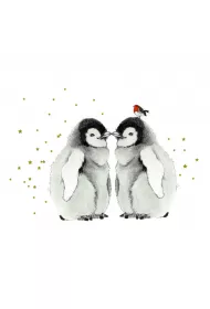 Clear Creations Karnet z�ocony kwadrat Pingwinki ptaszek
