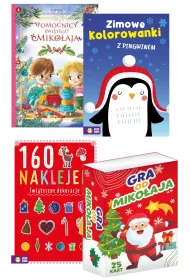 Pakiet: Pomocnicy �wi�tego Miko�aja, Zimowe kolorowanki z pingwinem, 160 naklejek. �wi�teczne dekoracje, Gra od Miko�aja