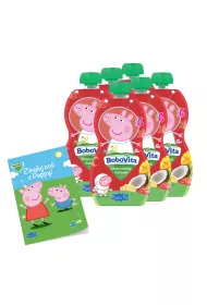 BoboVita Zestaw winka Peppa Mus banan z mango i musem kokosowym po 6 miesicu Zgrzewka + Kolorowanka Peppa GRATIS 6 x 100 g