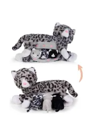 Mama kotek szary z 3 m�odymi kotkami Mamanimals