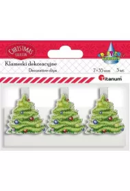 Titanum Klamerki drewniane z dekorem choinka bia�e 3 szt.
