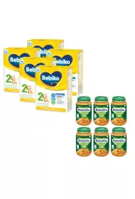 Bebiko 2 Mleko nastpne dla niemowlt powyej 6. miesica ycia + BoboVita Jabka morele i brzoskwinie z biszkoptem po 8 miesicu Zestaw 5 x 600 g + 6 x 190 g