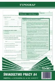 Druki samokopiuj�ce Typograf �wiadectwo pracy A4 40 (01106)
