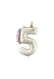 PartyDeco Balon foliowy Cyfra   5   Jednoro�ec, 93cm, mix