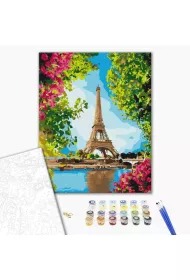 Brushme Malowanie po numerach - Kwiatowy widok na wie�� Eiffla 40x50cm