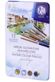 Astra Kredki akwarelowe z drewna cedrowego w metalowym pudeku Prestige 12 szt.