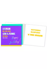 Kukartka Karnet kwadrat Urodziny - banan, gin i tonic QR-001
