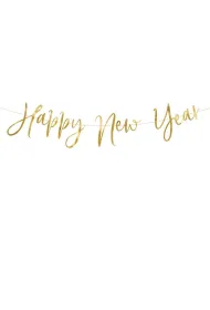 PartyDeco Baner Happy New Year, z�oty, 66x18cm