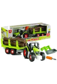 Rozkr�cany traktor z przyczep� z drewnem 43cm LeanToys