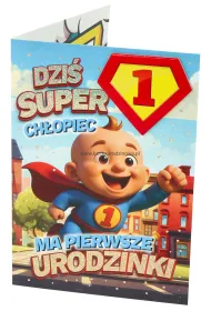 Yeku Karnet Urodziny roczek dziewczynka - Superbohater.