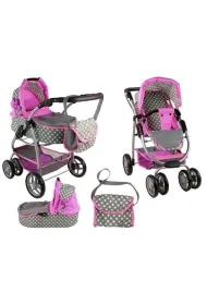 LeanToys W�zek dla lalek 2w1 z torb� r�zowy w gwiazdki