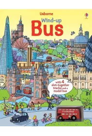 Wind-up bus book with slot-together tracks