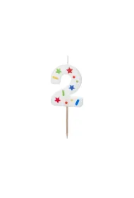 PartyDeco �wieczka urodzinowa 2 bia�a konfetti 5.5cm