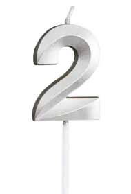 �wieczka na tort - cyferka 2 srebrna 4,8cm