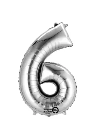 Amscan Balon foliowy Cyfra "6" srebrna 86cm