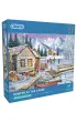 Puzzle 1000 Zima w domku nad jeziorem 113745 Gibsons
