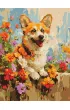 Ideyka Malowanie po numerach - Corgi w kwiatach 30x40cm