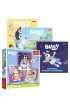 Pakiet: Oto Bluey! Zabawy i zadania z naklejkami, Naklejamy! Bluey. Ksi��ka do wyklejania, Bluey. Dobranoc, owocowy nietoperzu. Moja czytanka, Puzzle 3w1 (20+36+50 el.) Poznaj Bluey