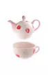 Ceramiczny dzbanek do herbaty z kubkiem z namalowanymi truskawka